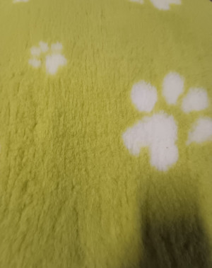 VETBED DELUXE Paklājs ar gumijotu pamatni no bieza materiāla - zaļgans ar baltām ķepām